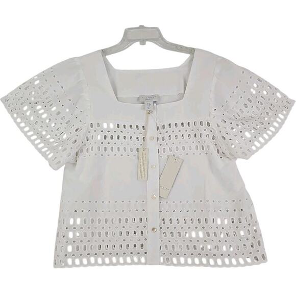 Calypso~Woman Size S~White 100 % Cotton Button-Up Shirt Blouse Shirt Sleeve NWT. - Picture 1 of 16